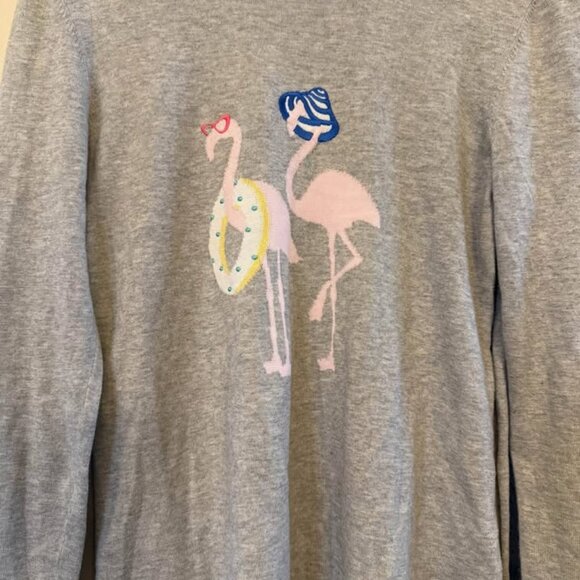 Women Talbots Lightweight Gray Flamingo Tie Back Long‎ Sleeve Sweater-Size Small - Picture 3 of 10